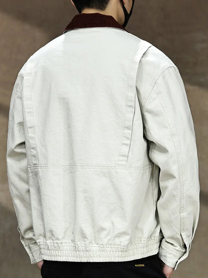 Men Spring Autumn Washed Cotton Loose Casual American Retro Cargo Jacket Man Streetwear Cityboy Coat Outerwear Varsity Jacket.