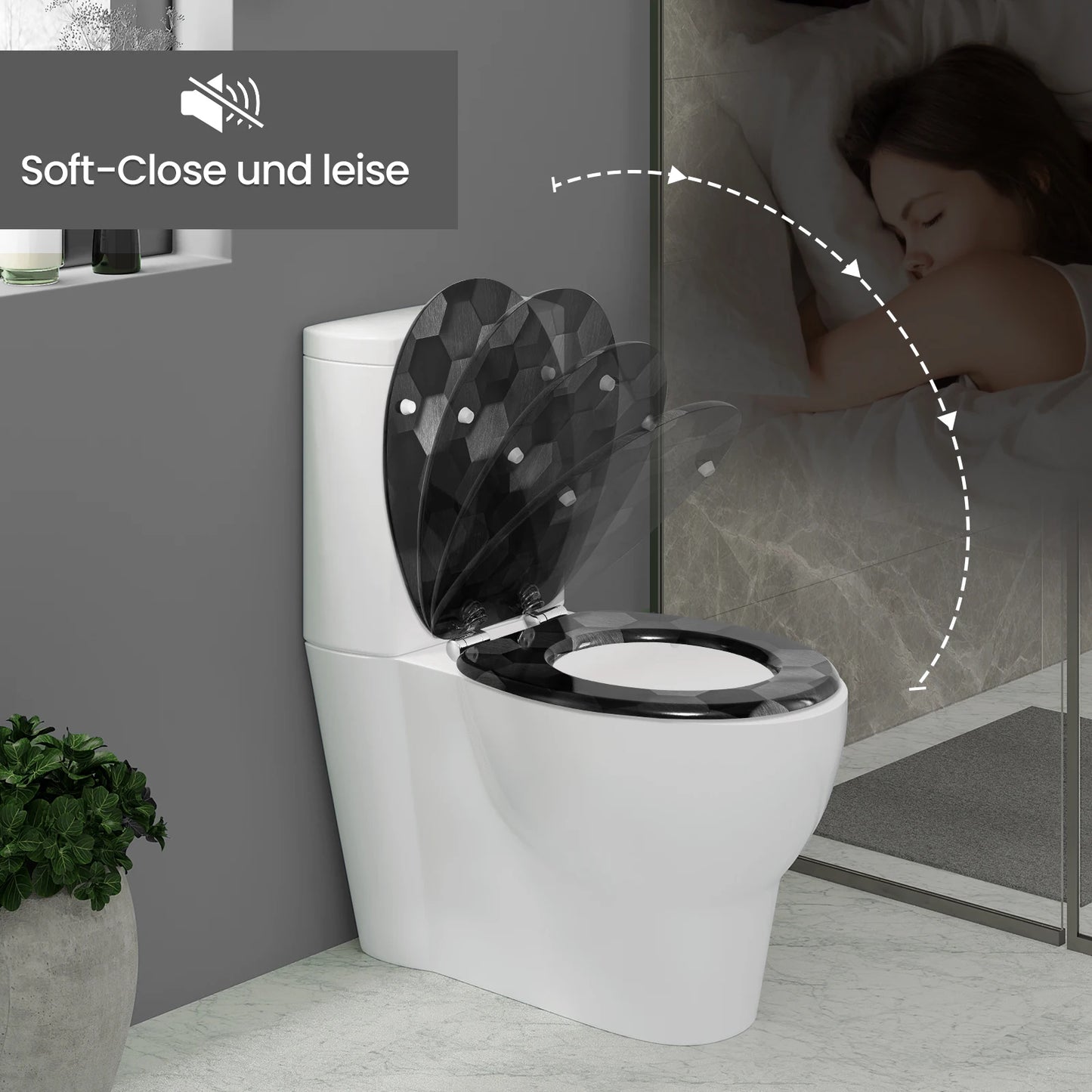 O-förmiger Toilettensitz, verstellbare Scharniere, Toilettendeckel mit Motiv, Soft-Close-Mechanismus für Badezimmer