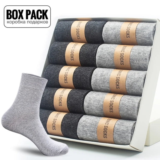 Box Pack Men's Cotton Socks 10Pairs/Box Black Business Men Socks Soft Breathable Summer Winter for Man Boy's Gift Size EUR39-45.