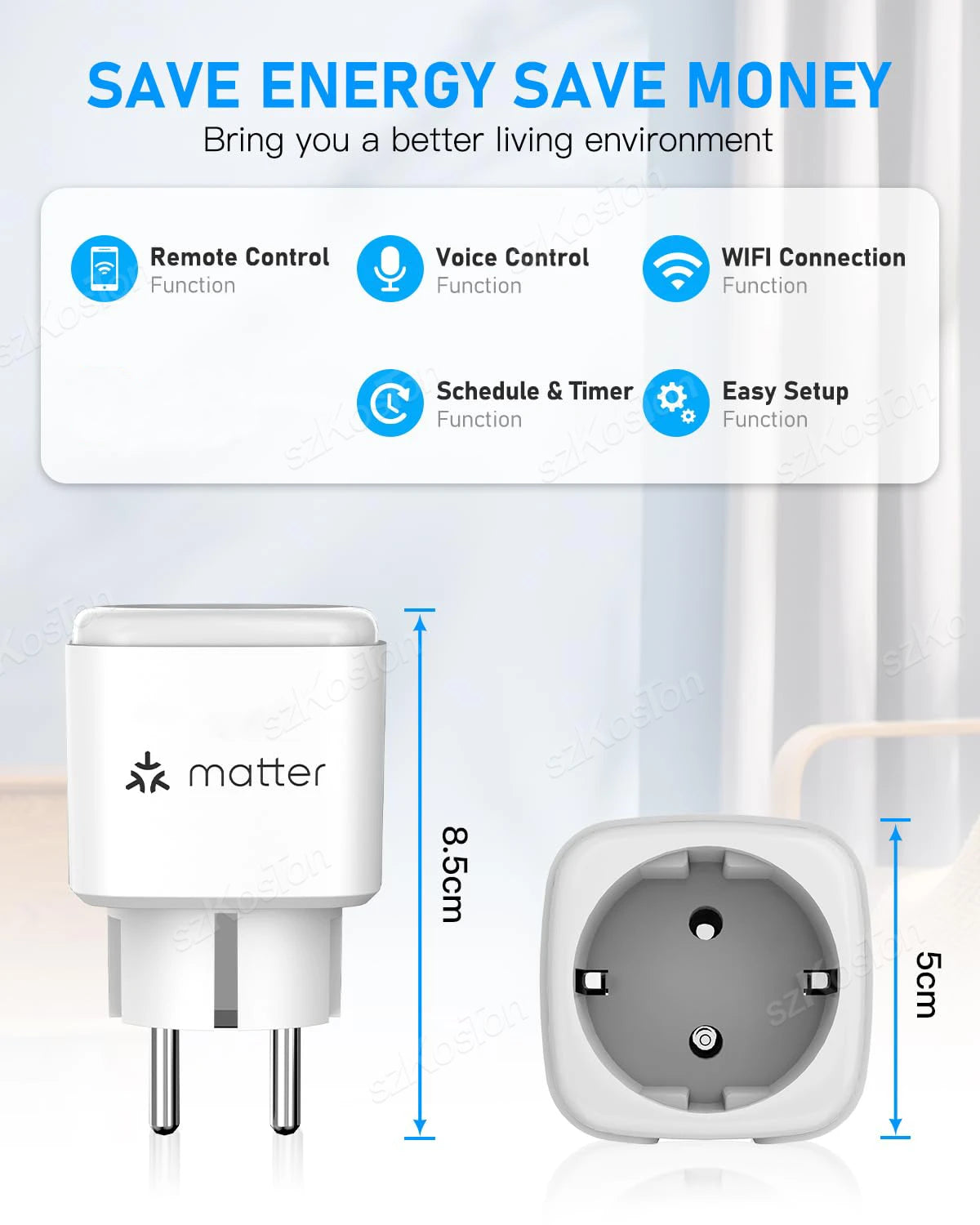 16A Matter EU WiFi Smart Socket Home Appliance Mini Smart Plug Adapter APP Control Timer Funktioniert mit HomeKit Siri Alexa Google.