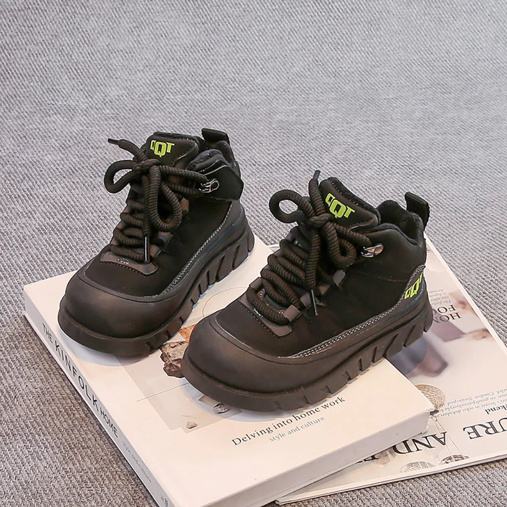 Winter Plush Boots For Children PU Leather Waterproof Boy's Warm Cotton Shoes Thick Warm Platform Teenager Kid's Snow Boots