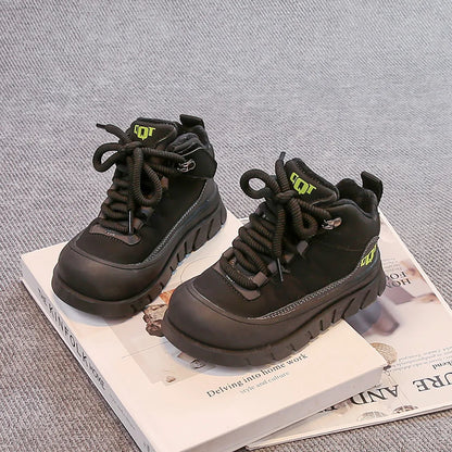 Winter Plush Boots For Children PU Leather Waterproof Boy's Warm Cotton Shoes Thick Warm Platform Teenager Kid's Snow Boots