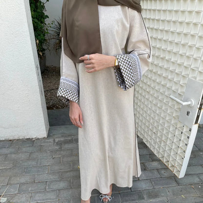 Linen Closed Abaya Keffiyeh Muslim Dress Printed Abayas for Women Dubai 2025 Luxury Turkey Ramadan Islamic Clothes Kaftan Robe.