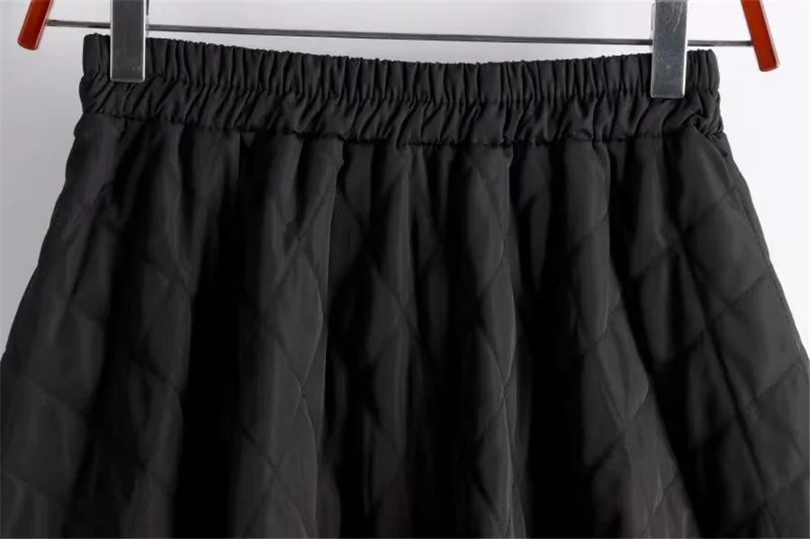 Autumn Winter Cotton Quilted Skirt Warm Womens A-line Faldas Vintage Thicken High Waist Saias Korean Fashion Knee-length Skirts