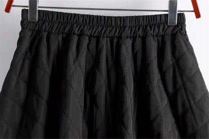 Autumn Winter Cotton Quilted Skirt Warm Womens A-line Faldas Vintage Thicken High Waist Saias Korean Fashion Knee-length Skirts