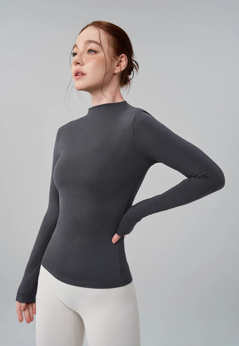 SOISOU 5 Colors Half-High Collar Slim Fit Yoga Top Women's Pilates Pullover Sports Long Sleeve High Elastic Fitness T Shirt.