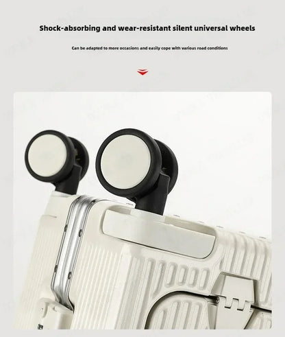 Vorne öffnender Rollgepäckkoffer mit großer Kapazität, Aluminiumrahmen, ABS + PC-Trolley, Koffer, USB-Lade-Boarding-Koffer