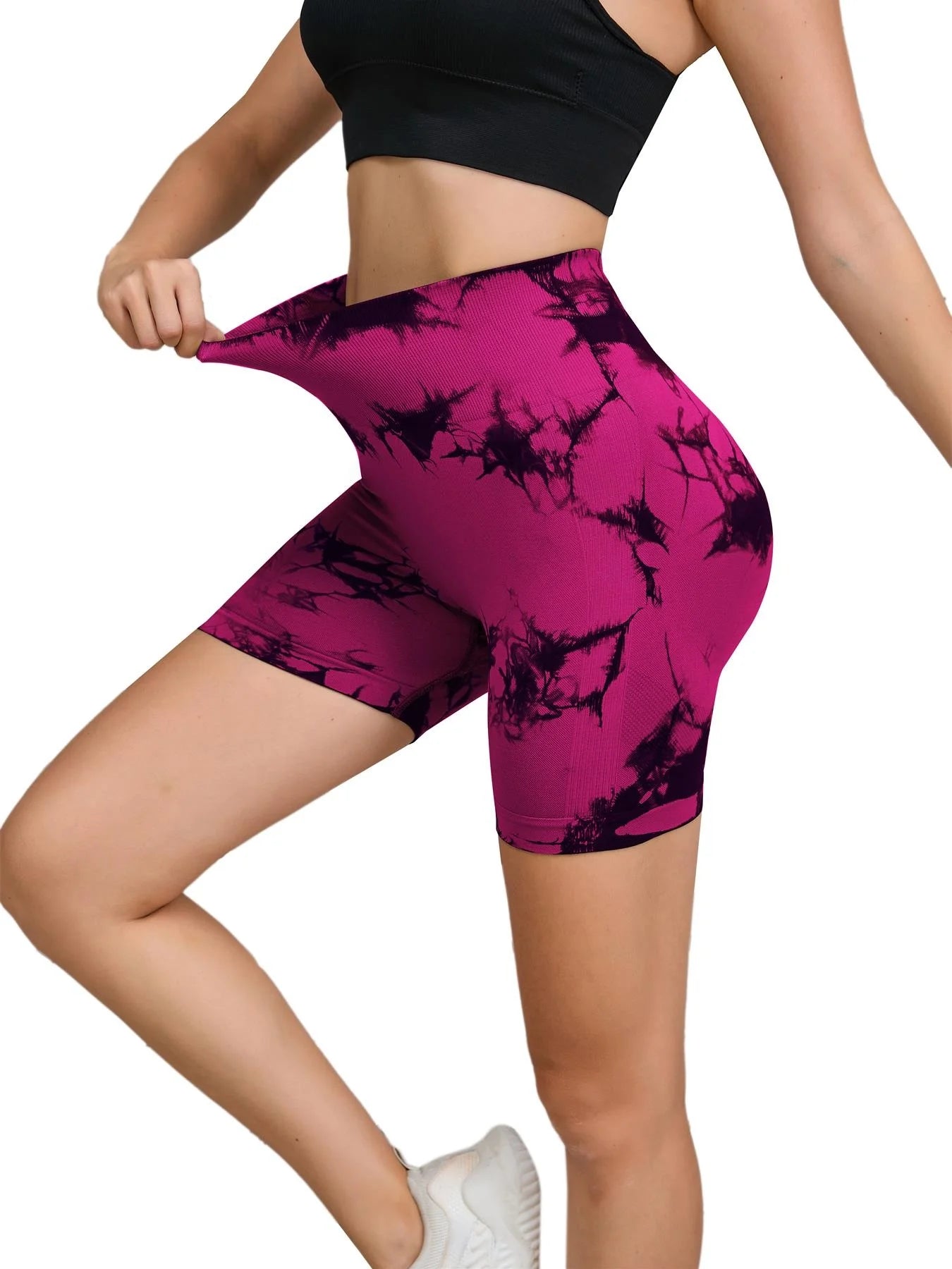 Tie Dyed Seamless Fitness Pants Women's High Waist and Hip Lifting Sports Tight Shorts Running Sexy Peach Fitness Yoga Shorts.