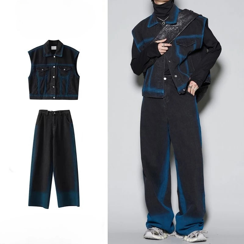 Denim Jacket T-shirts Pants Suits for Men No Logo Man Trousers Sets Luxury Summer Clothes Short Quarter Sleeve Outfits Tee Chic