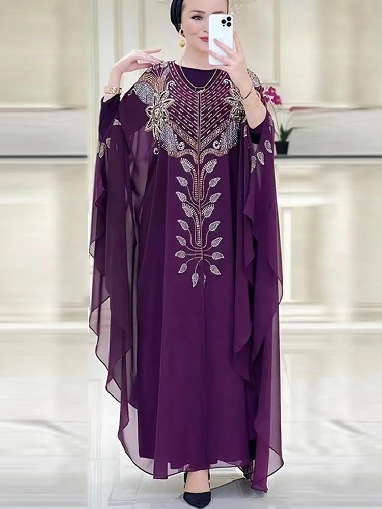 Chiffon Boubou Muslim Fashion Abaya 2-teiliges Set Dubai Türkei Maxikleid Musulman Ensembles Kaftan Marocain Islamische Kleidung.