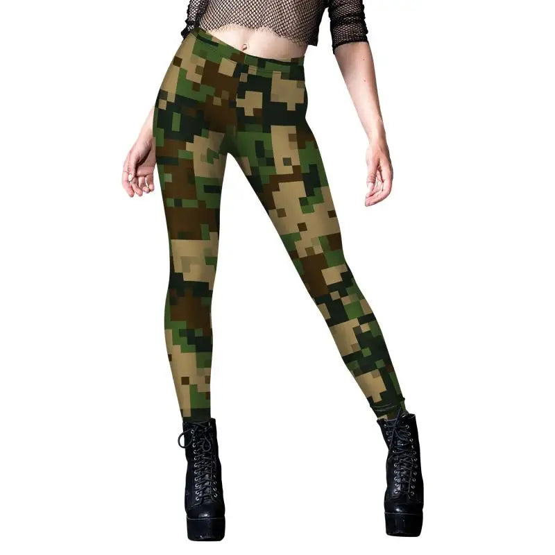 NADANBAO Leggings Women Sporty Pants Camouflage Green Star print Outdoor Hiking Fitness Workout Elastic Sexy Tights Trousers.
