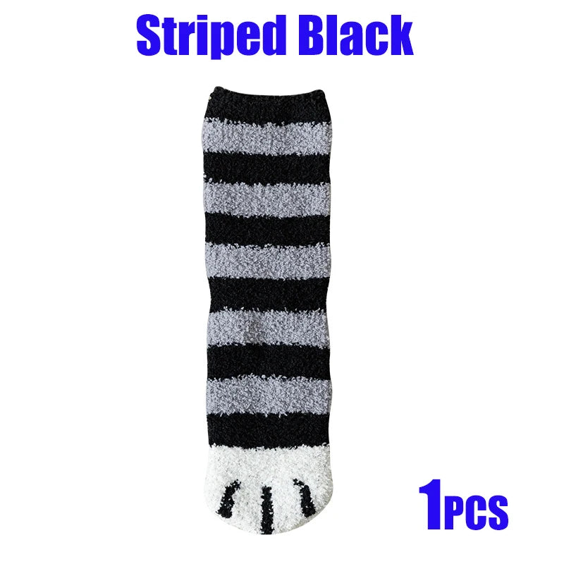 Women Socks Winter Warm Fluffy Socks Cute Animal Claw Cat Paw Footprint Fuzzy Socks Thicken Coral Fleece Home Floor Sleep Socks