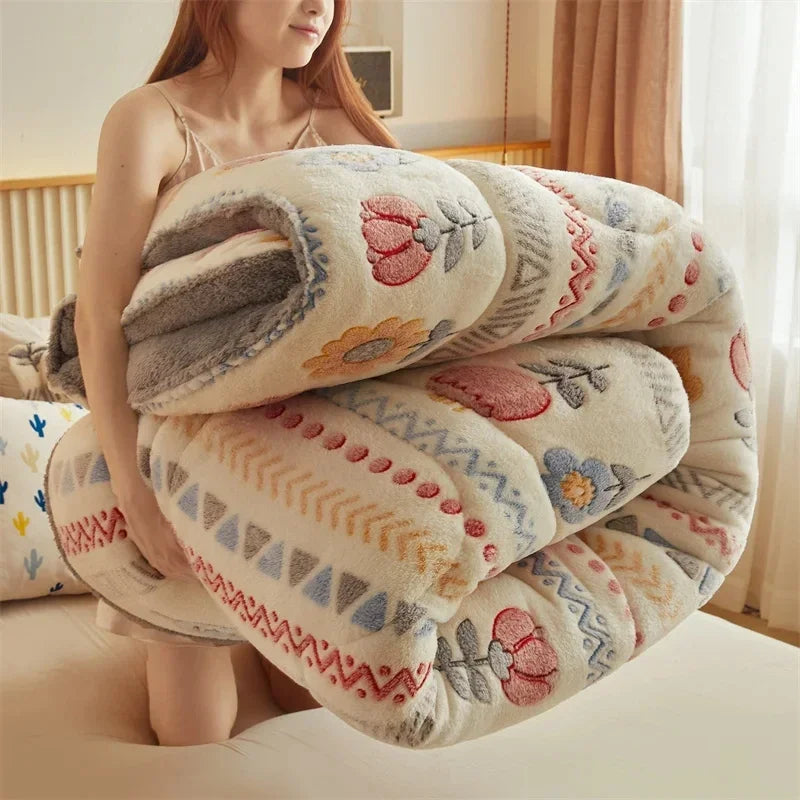Winter Thicken Blanket Quilt Lamb Wool Double Layer Thick Warm Blanket 150/180/200 Comforter Throw Blankets for Beds Bedding 이불.