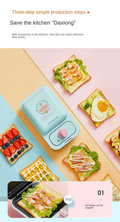 Cartoon Sandwich Machine Home Breakfast Waffle Maker Bread Machine Line Jiuyang Theme  Yellow Blue Timing Fried Eggs.