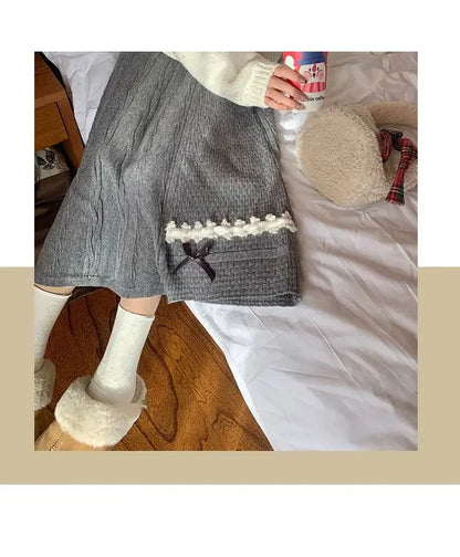 Clothes for Women Autumn Winter Japanese Style Kawaii Sweet Chic Knitted Skirts Female High Waist Solid Loose A-line Midi Skirt