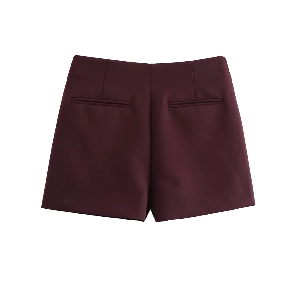 High Waist Solid Skort for Women Fashion Side Zipper Female Shorts Skirts Mujer.