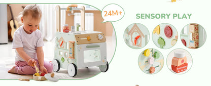 ROBUD Wooden Baby Push Walker Learning Walking Toys Adjustable Height Walker with Decelerator Montessori Toys for Baby age 1+.