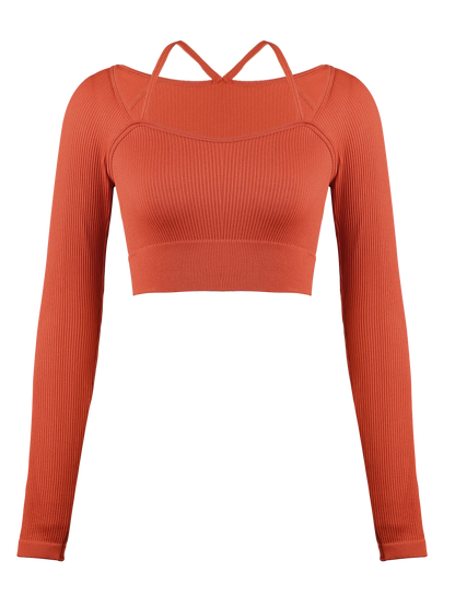 Women Screw Thread Small Sling Long Sleeve Fitness Crop Top Running Slim Fit Comfortable Sports Yoga Casual Fashion Tops.