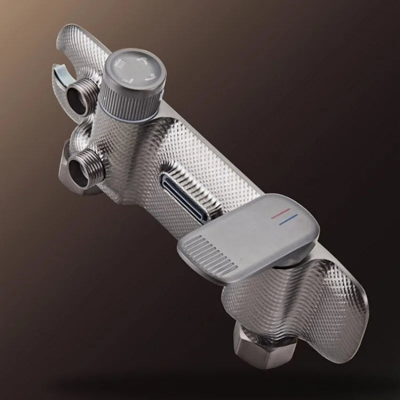 Grey/Chrome Brass Shower System Four Ways Water Outlet Bathroom Shower Faucet Set Rainlfall Hot Cold Bathroom Shower Set