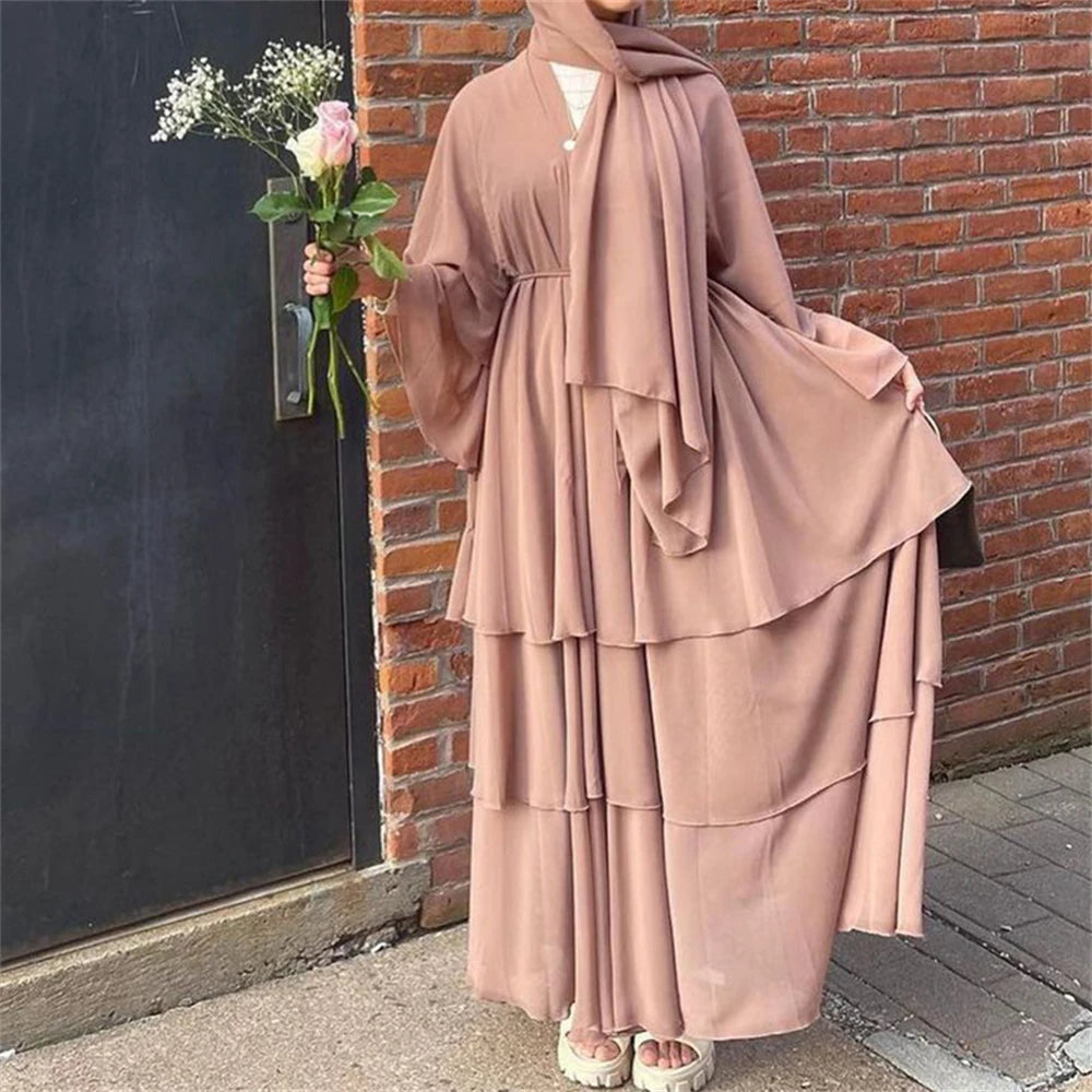Summer Open Chiffon Khimar Kimono Abaya Dubai Luxury 2024 Muslim Sets Modest Kaftan Hijab Dresses For Women Islam Kebaya Damen.