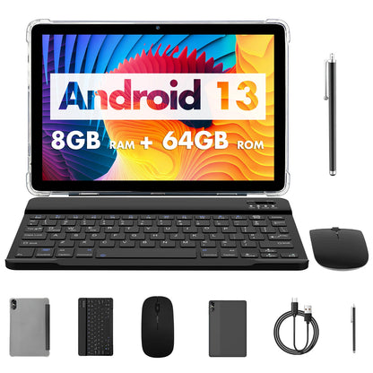 10.1" Android Tablet with Octa-core Processor 8GB(4+4GB Virtual) RAM 64GB ROM HD IPS Touchscreen, Wi-Fi 6, BT 5.0, Dual Camera.