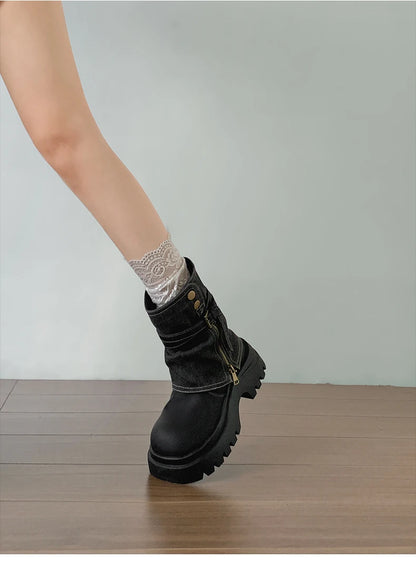 Winter Punk Style Women Ankle Boots Fashion Belt Buckle Shoes Ladies Concise Chunky Platform Heel Short Booties Zapatos De Mujer.