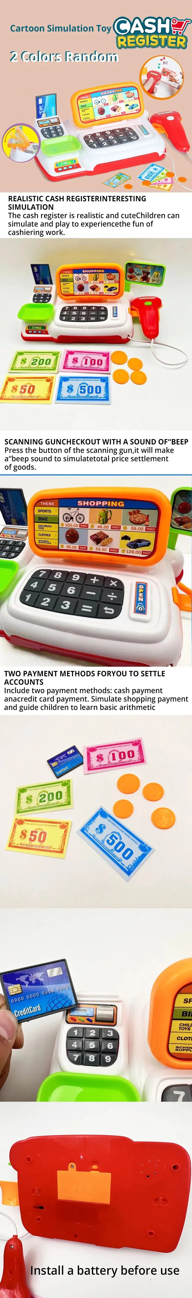 Simulation Cartoon Supermarket Cash Register Toy Home Appliance Series Children Play Home Electric Lighting Sound Register.