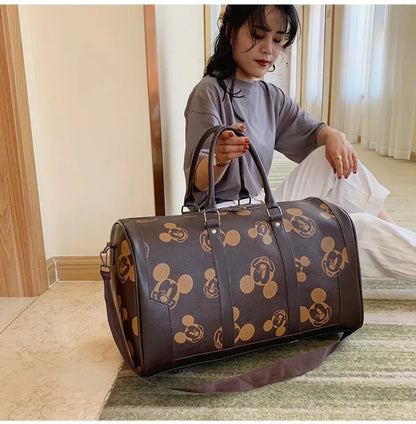 Disney New Mickey Luggage Bag PU Plaid Travel Bag Portable Baby Storage Waterproof Leisure Travel Large Capacity Travel Bag.