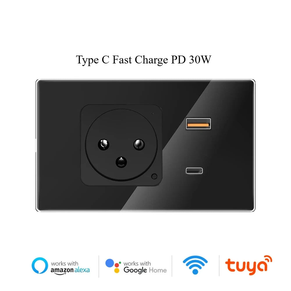 Melery Wifi Smart Israel Steckdose USB Stecker Steckdose Typ-C PD 20/30W Schnelle Ladung glas Panel Fernbedienung Alexa Google Hause.