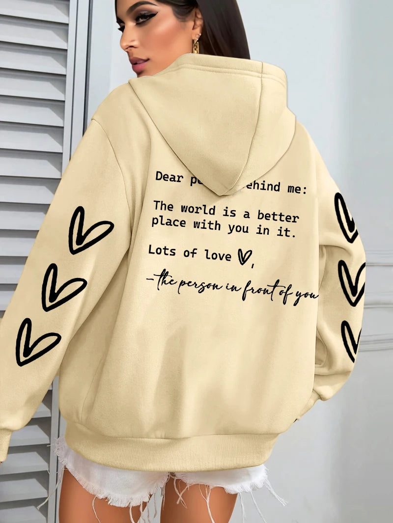 Simple Heart Printing Hoodies Women Hip Hop Autumn Hoodie Multicolor Fleece Unisex Pullovers Pocket Casual Woman Streetwear