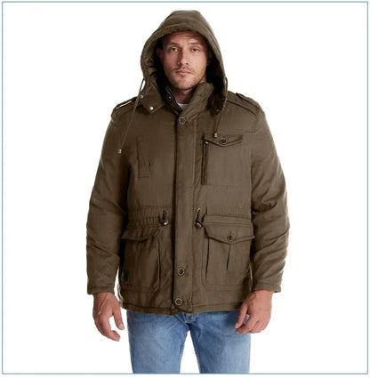 Men's Jacket WINTER USA SIZE Large SIZE Lamb Fleece JACKETS Hooded Cotton Thickened Multi Pocket Casual Mid length Coat