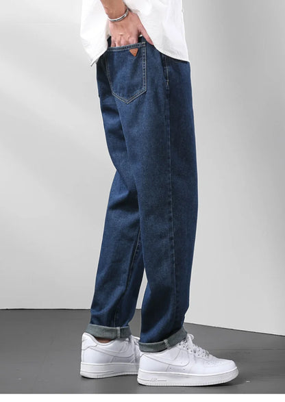 Light Blue American Retro Jeans Men Soft Loose Straight Cylinder High Street Workwear Casual Loose Legs Pants