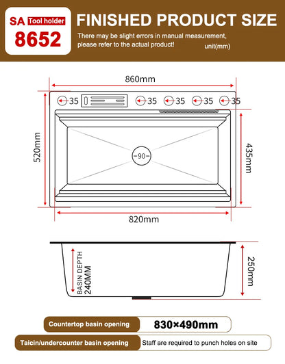 New Stainless Steel Kitchen Sink with Waterfall  Large Single Slot Various Multifunctional Sinks Dish and Vegetable Wash Basin