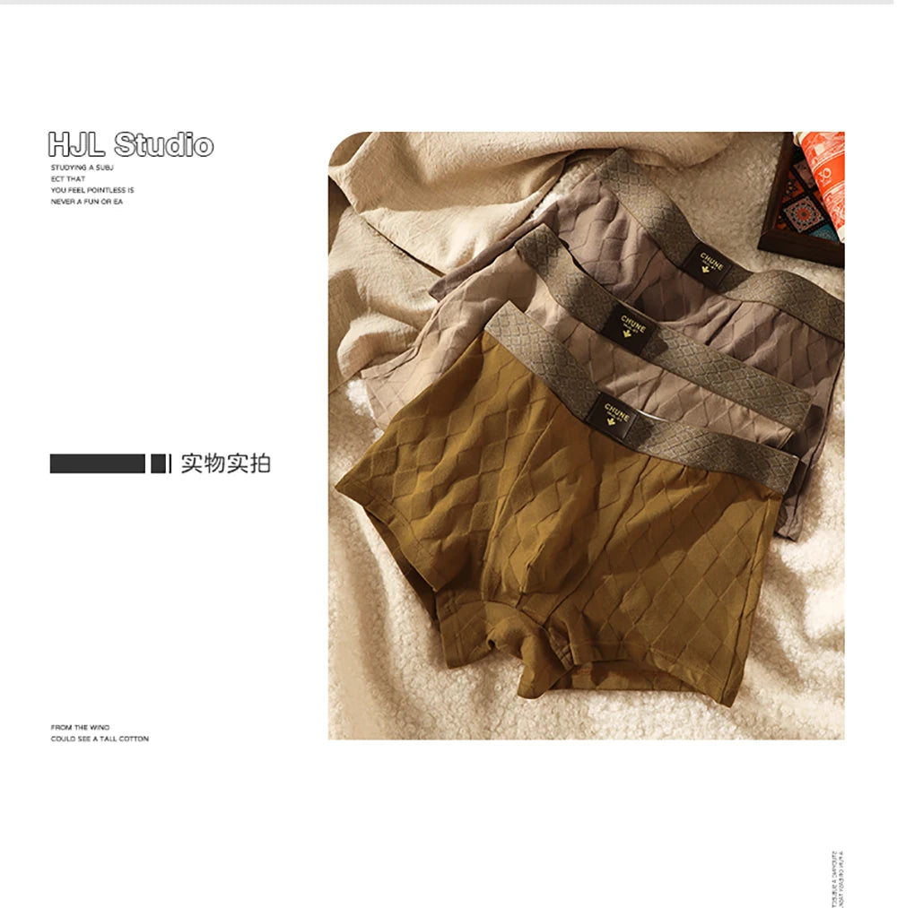 3 Teile/paket 100% Baumwolle Solide Raute Unterwäsche Atmungsaktive Antibakterielle Mesh Schritt Boxer Mann Hohe Elastische Wiast Männer der Höschen