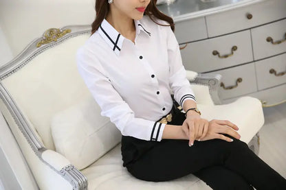 1pcs Woman Four Season Occupation Shirts Lady Casual Long Sleeve Turn-down Collar Shirt Female Working Clothes Formal Dress Tops.