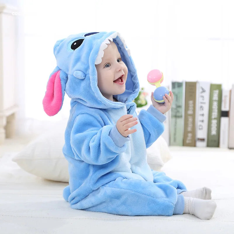 Blau Anime Baby Strampler Junge Mädchen Pyjama Neugeborenen Bebe Kleidung Nette Bodys Flanell Warme einteiliges Winter Halloween Outfit.