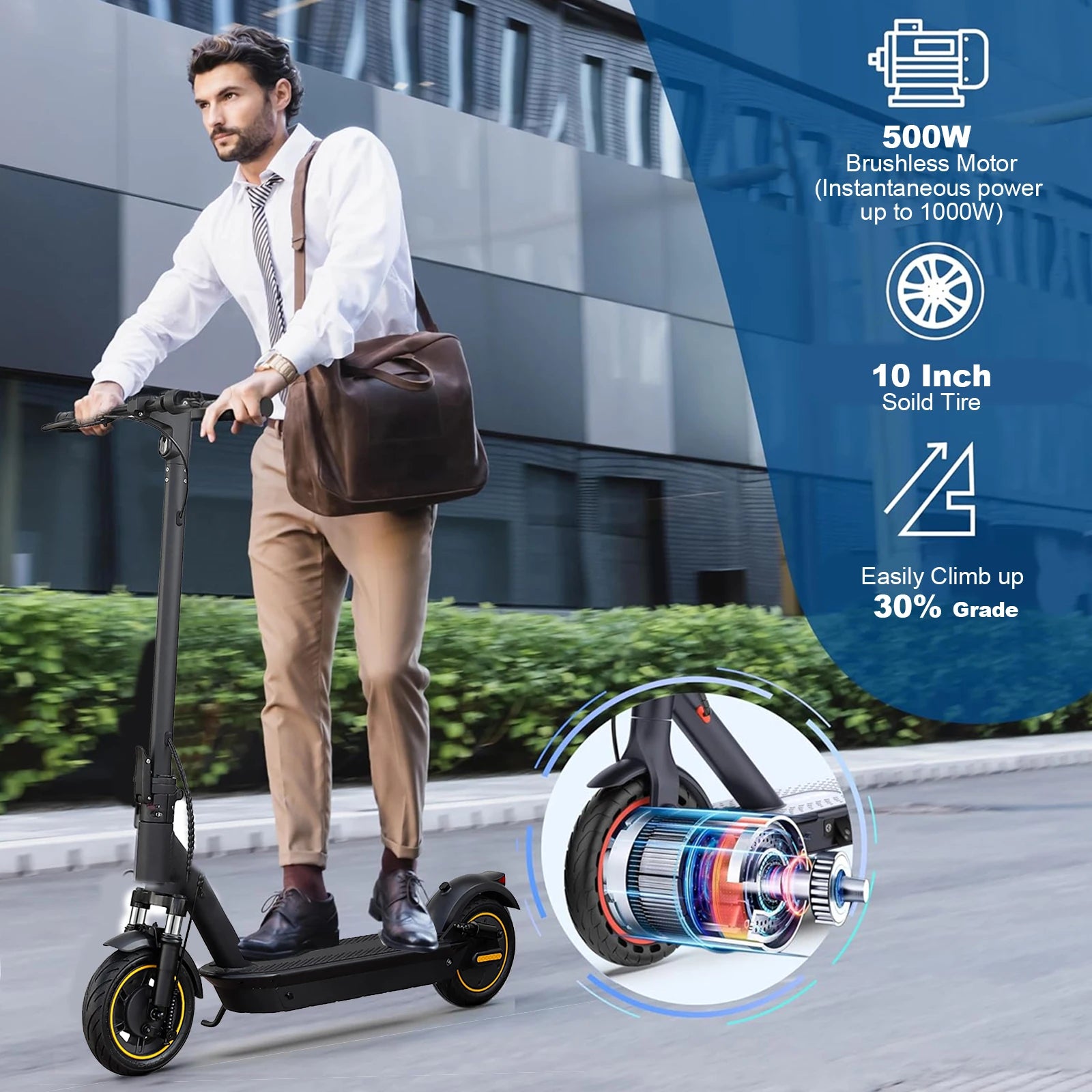 ATSANT ESMAX Electric Scooter 500W 42V14.5Ah 40KM Long Range 10Inch Pneumatic Flatproof Tyres Foldable Smart Adult Kick EScooter.