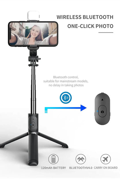 Xiaomi New Selfie Stick 1045mm Wireless Bluetooth Remote Shutter LED Fill Light Extended Stable tripod for Android IOS Cellphone.