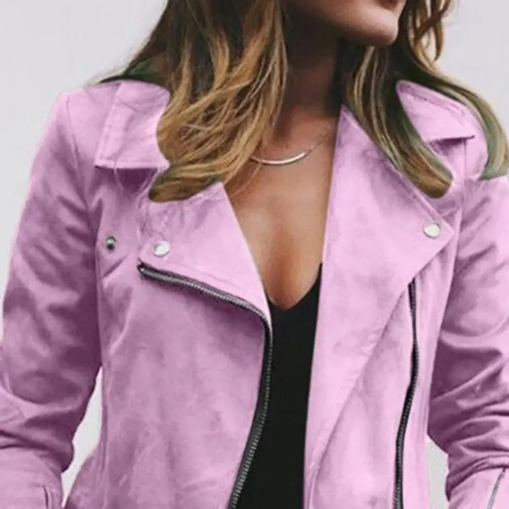 Biker Kurze Pu-Lederjacke Damen Einfarbig Revers Langarm Zip Up Kurze Jacke Mantel Punk Zip-Up Revers Kurzmantel Jacke.
