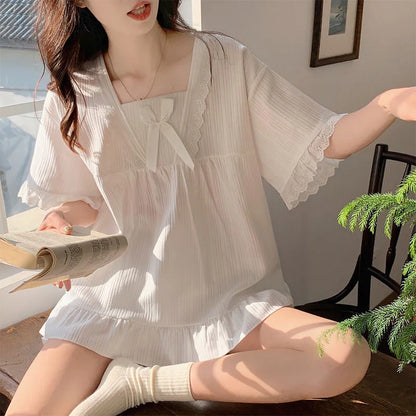 Palast Stil Pyjama Damen Sommer Lounge wear Set kurz ärmelig mit Kissen koreanische kleine süße Freundinnen Lounge wear Set