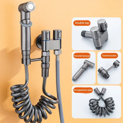 Handheld Bidet Sprayer for Toilet 1-In-2-Out Dual Control Valve Mini Gun gray Dual Control Faucet Hand Shower Bidet for Toilet