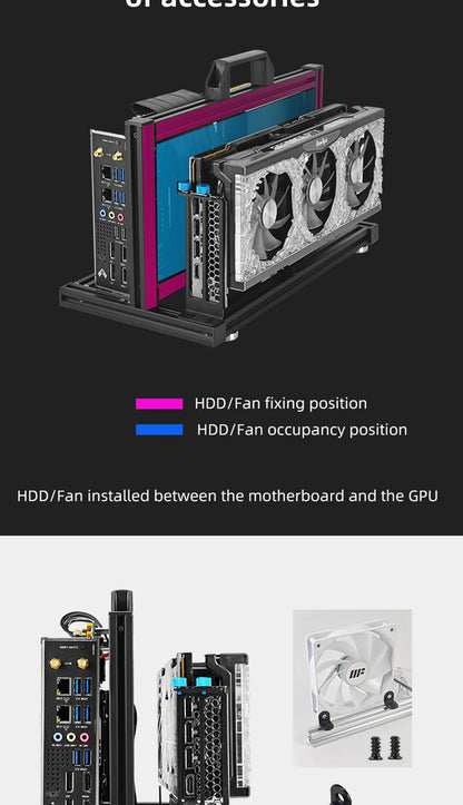 METALFISH ITX A4 Aluminum Open Frame Case, Vertical GPU, 240mm Cooler, Mini-ITX Compatible, DIY Gaming PC.