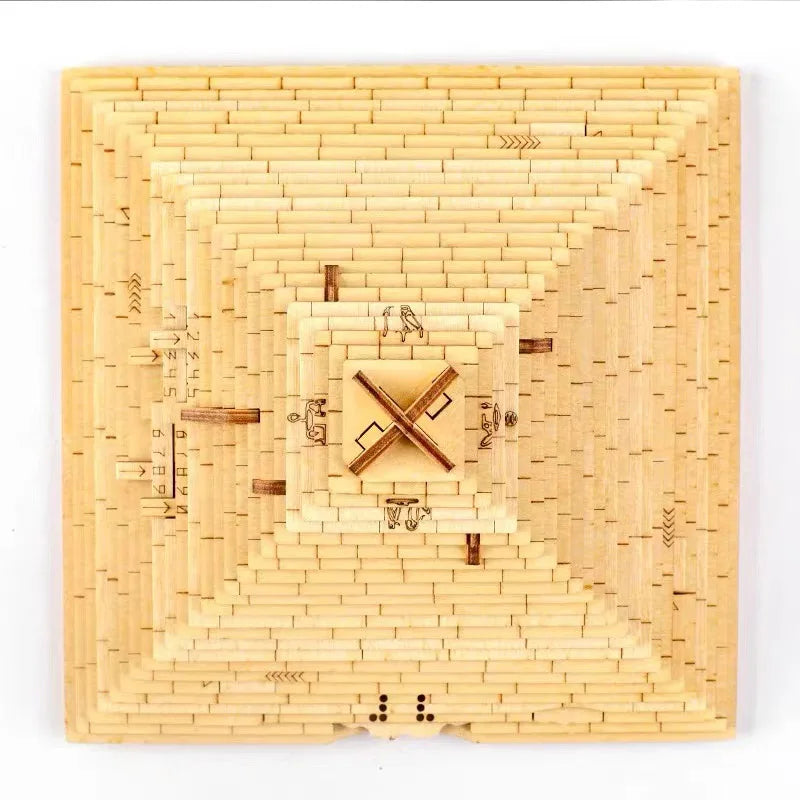 Unique Gifts Wooden Pyramid Puzzle Box With Hidden Compartment Brain Teaser For Adults Kids IQ Challenge Mind Games.