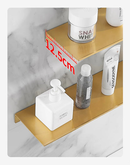 20/30/40/50CM Gebürstet Gold Wand Regal Badezimmer Lagerung Rack Küche Wand Regal Badezimmer Dusche Regale Hause Zubehör