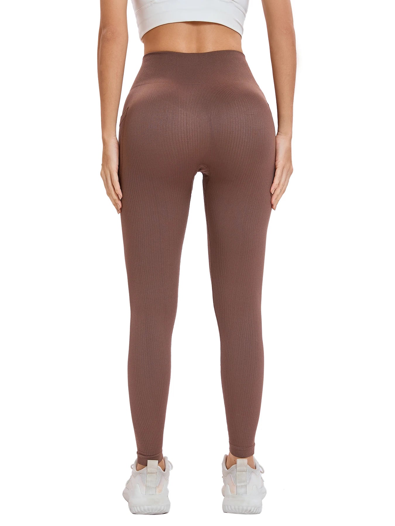 Women's solid color threaded sports leggings seamless cross-border yoga pants high-waisted fitness pants Yoga wear with pocket.