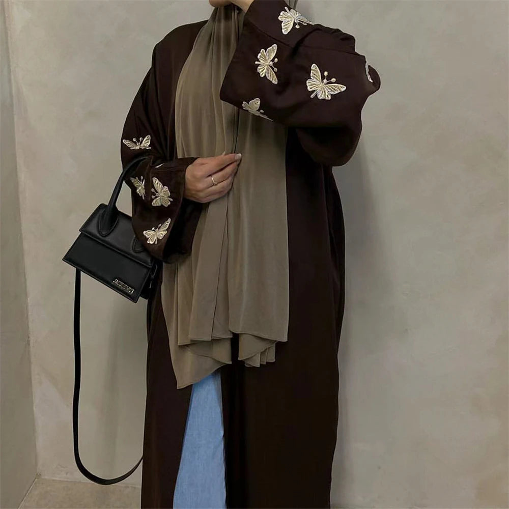 Ramadan Open Linen Butterfly Kimono Abaya Dubai Turkey Islam Muslim Dress Abayas For Women Kebaya Kaftan Robe Musulmane Femme.