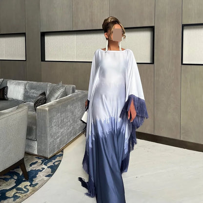 Uni Tassel Gradient Dubai Muslim Abaya For Woman O-Neck Elegant Casual Loose Moroccan Saudi Kebaya Fashion Party Dress 2025.