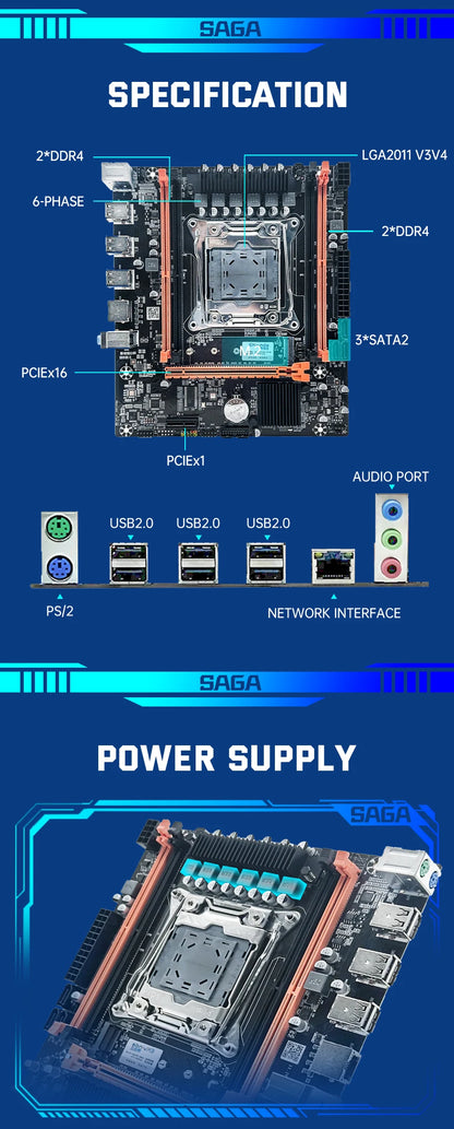 SOYO Computer Components X99 Motherboard Set With LGA2011-3 Xeon E5 2650 V3 CPU DDR4 16GB (2*8GB) 2133MHZ RAM Memory Desktop PC.
