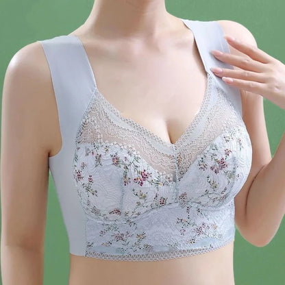 2pcs Womens Seamless Ice Silk Full Cup Bras No Steel Ring Support Lace Bralette Large Size Brassiere Comfort Ventilate Underwear.