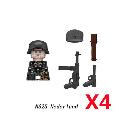 Military WWII Figure Building Blocks Accessories MP40 Rocket Launcher MG42 Officer Army Camouflage Soldier Pzf 98K Toy Gift N029